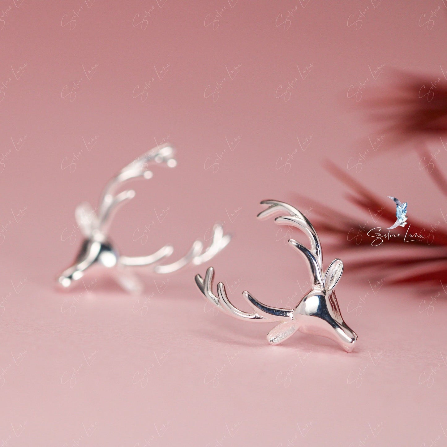 deer antler silver stud earrings