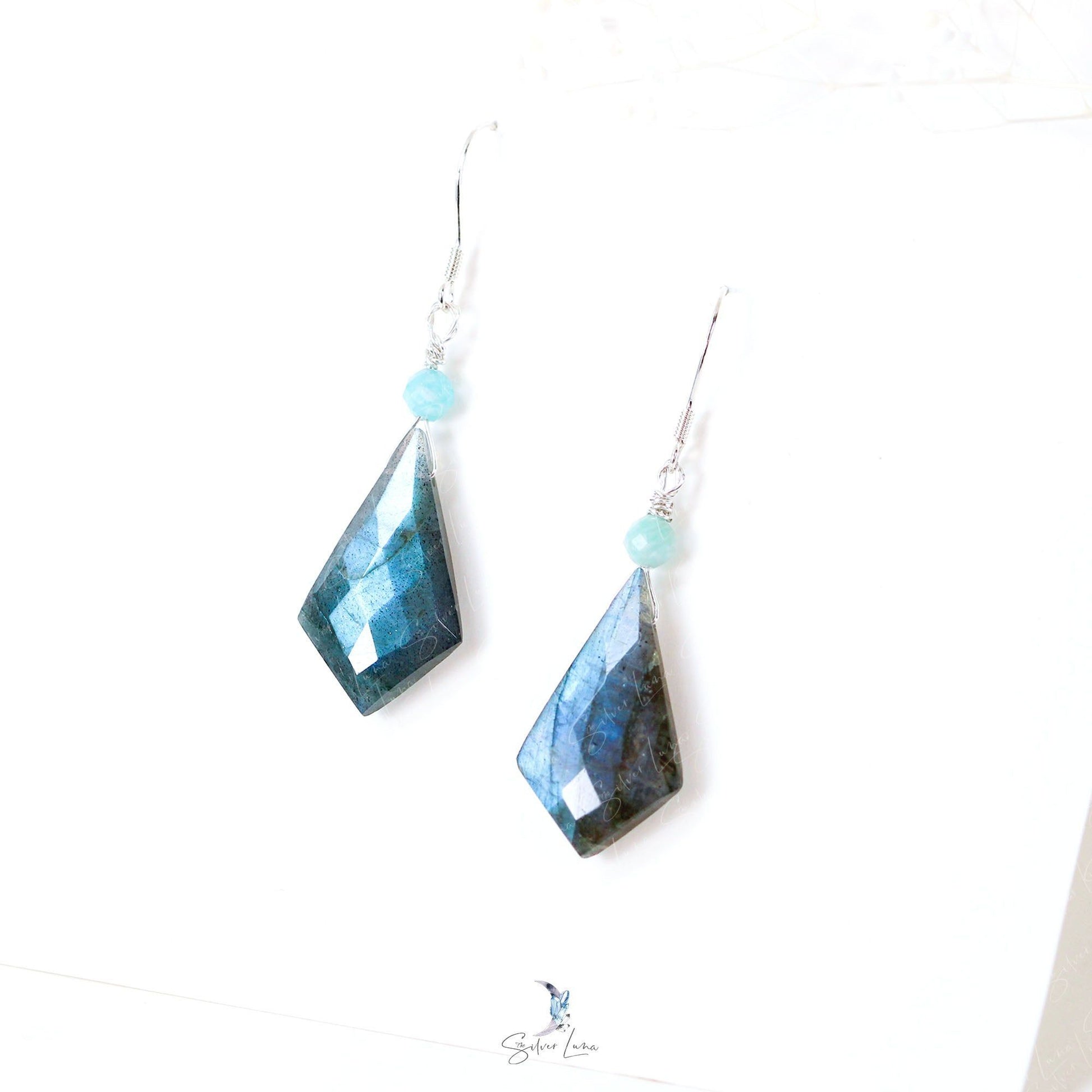 diamond cute labradorite dangle drop earrings