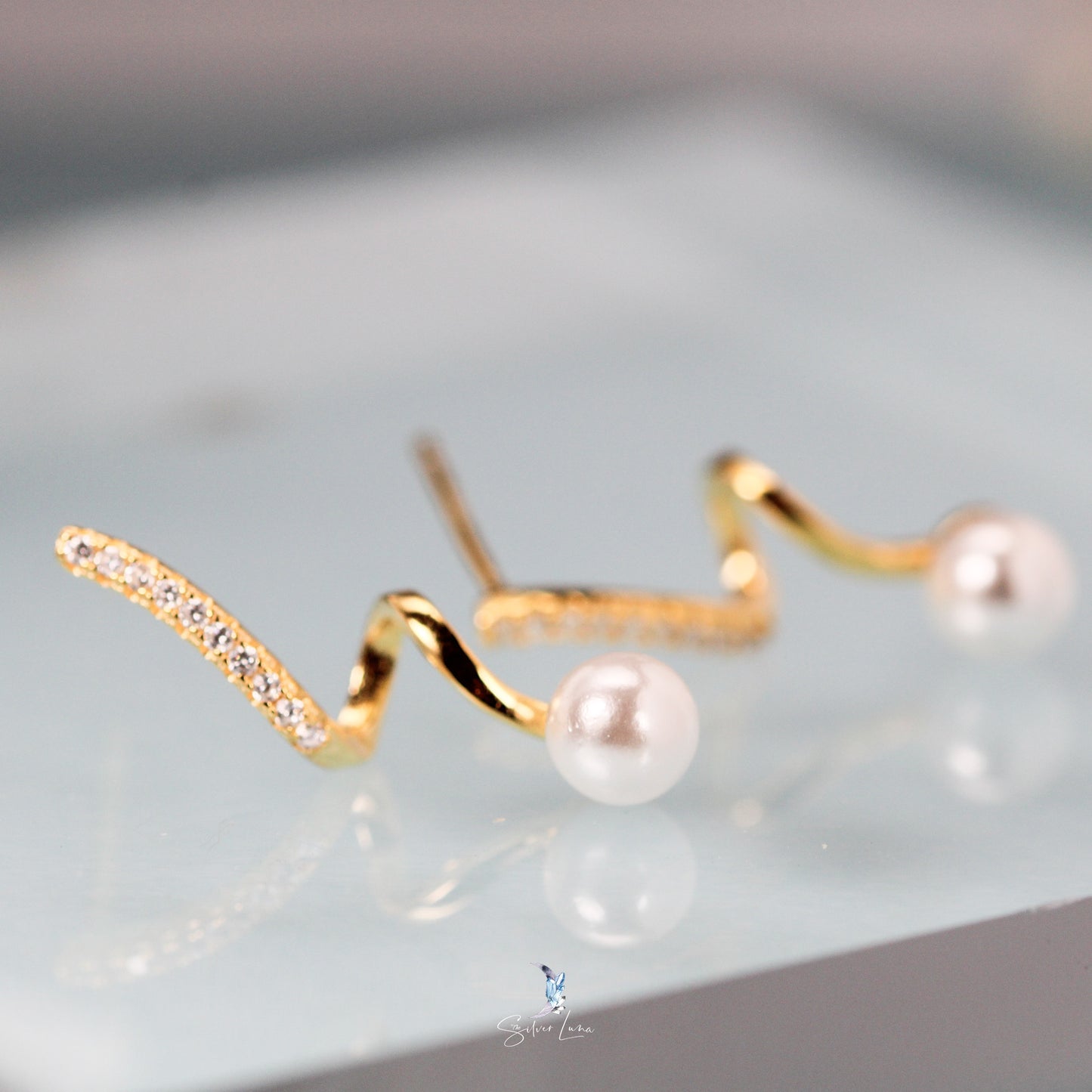 twist pearl silver earrings