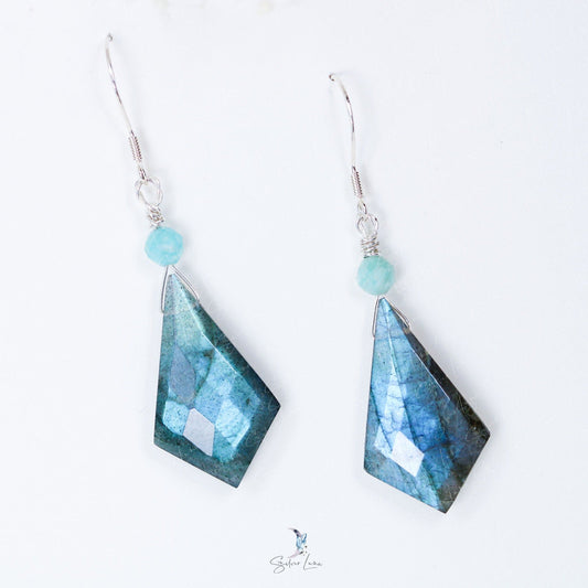 diamond cute labradorite dangle drop earrings