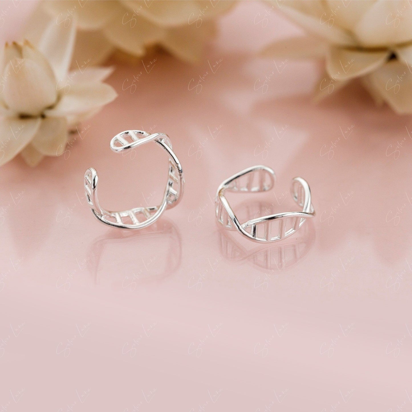 Dna Strain Sterling Silver Ear Cuffs