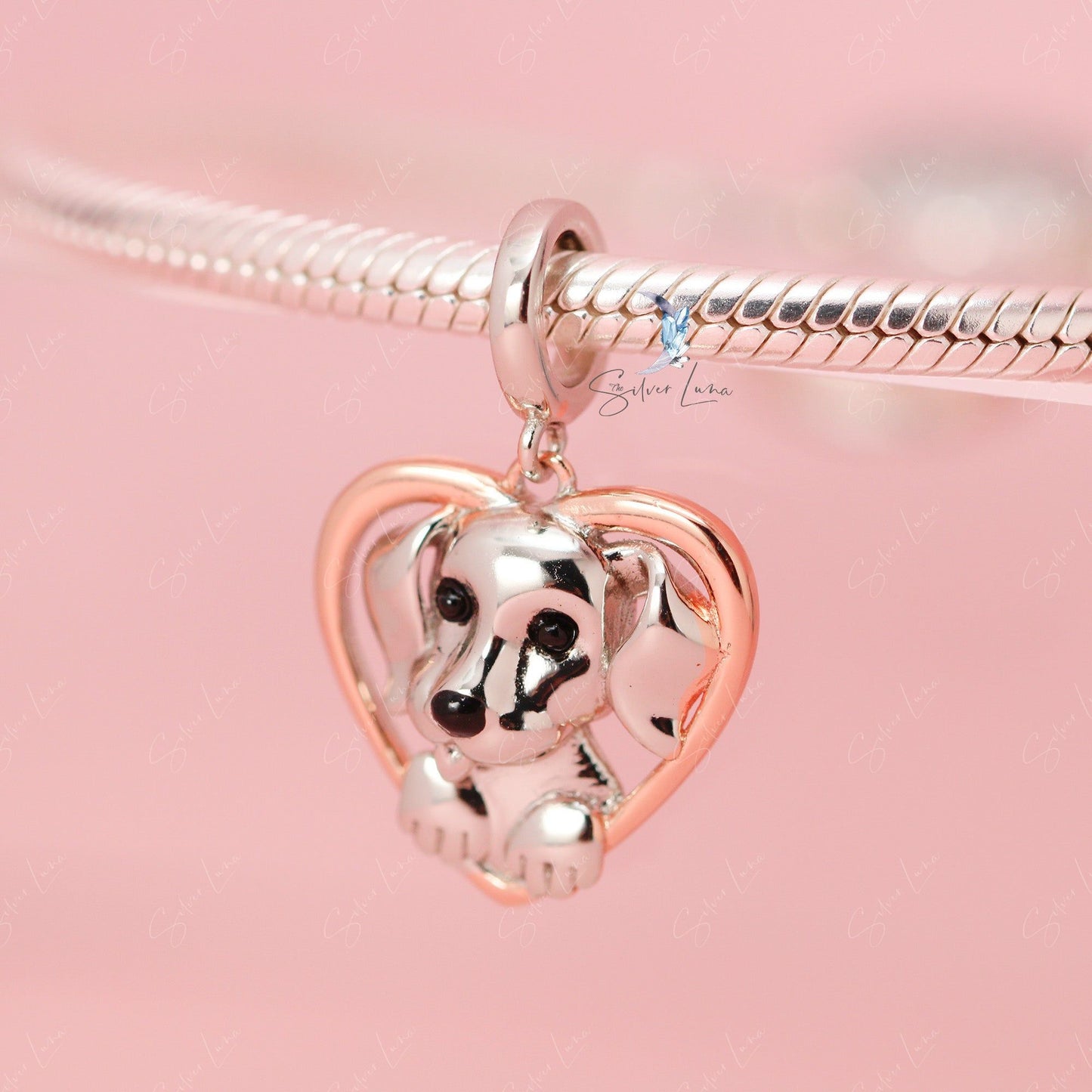 dog with heart dangle charm
