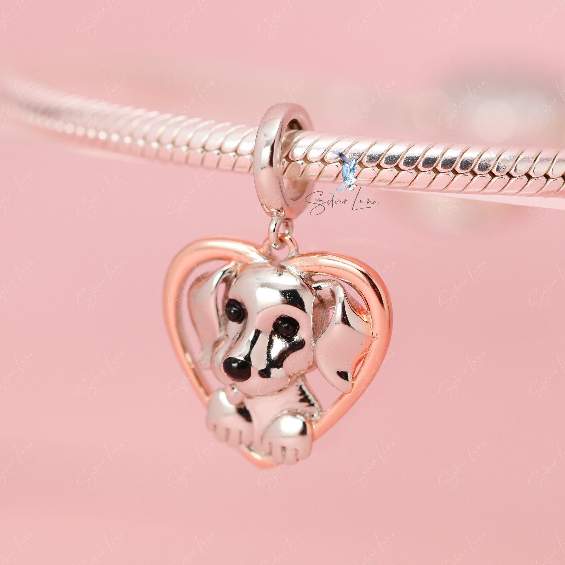 dog with heart dangle charm