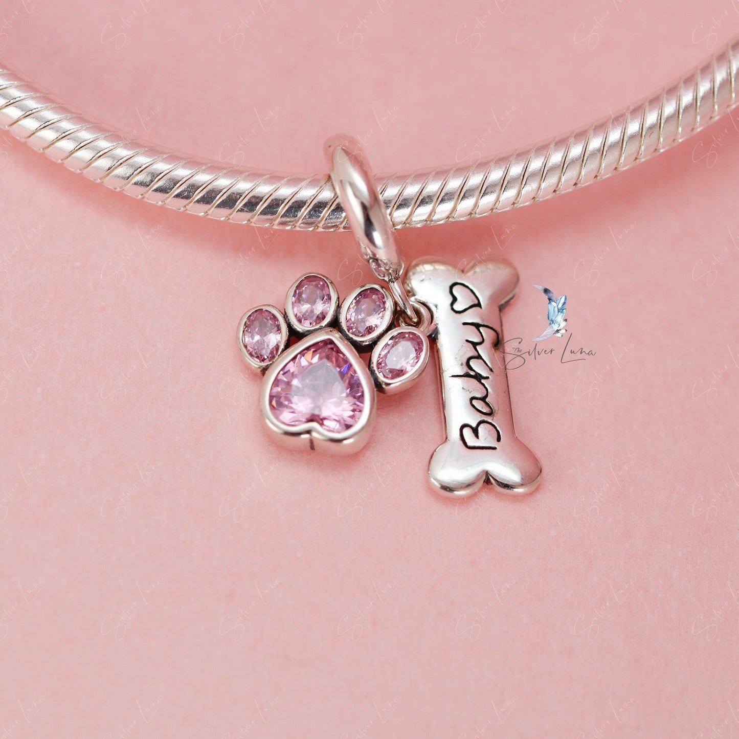 paw charm for bracelet in 925 sterling silver