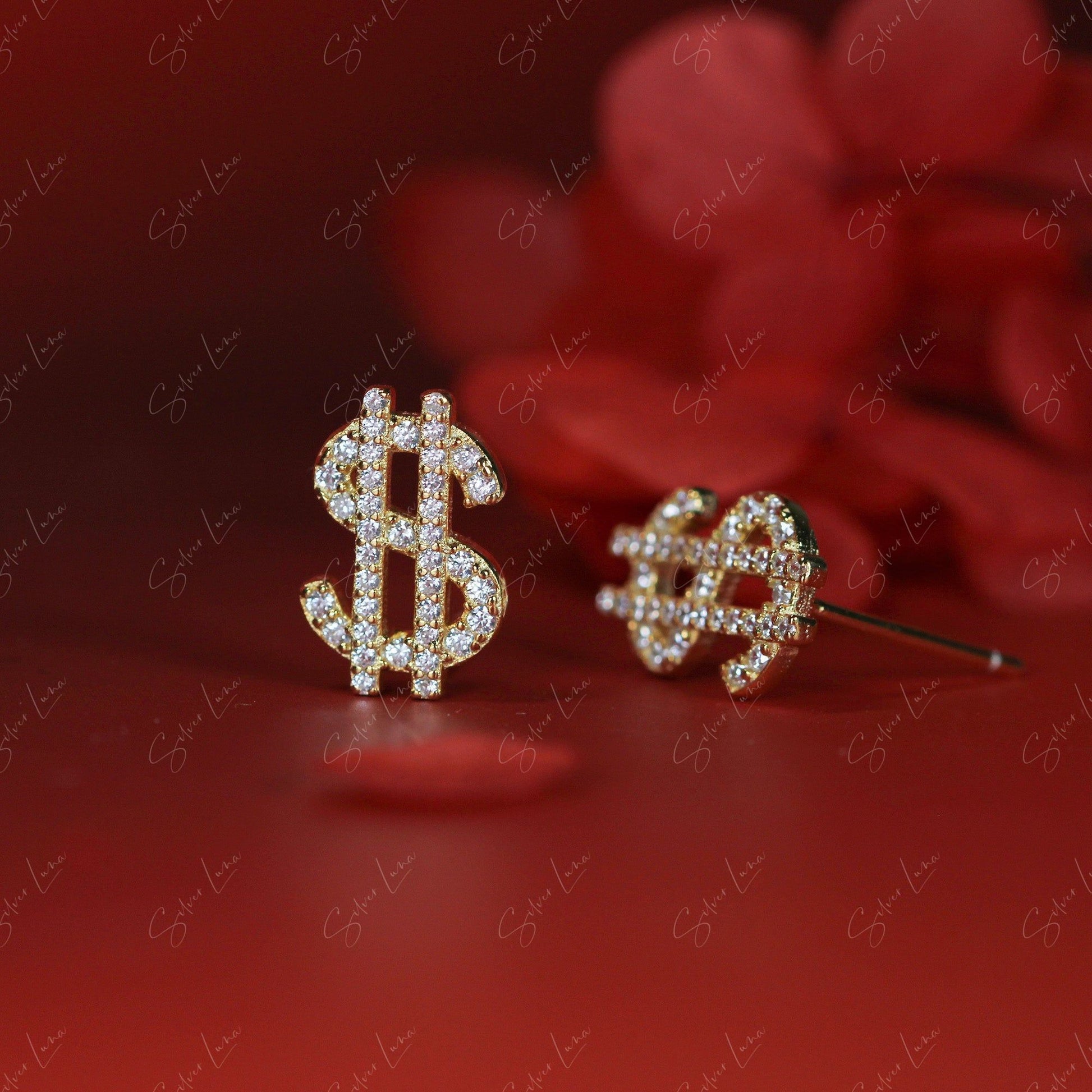 gold dollar sign unique earrings