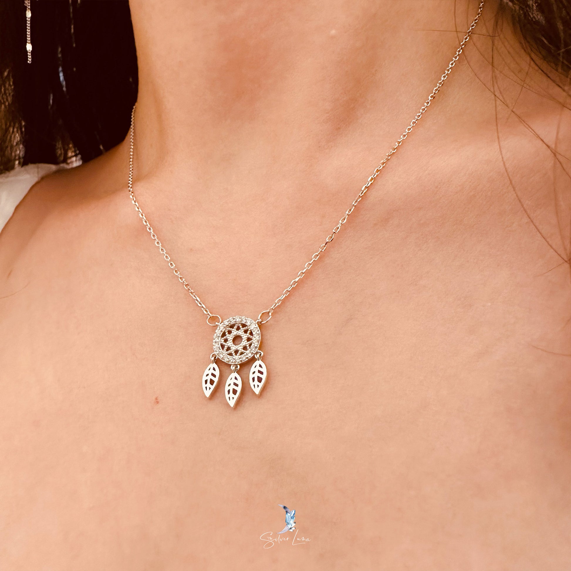 dream catcher necklace in sterling silver