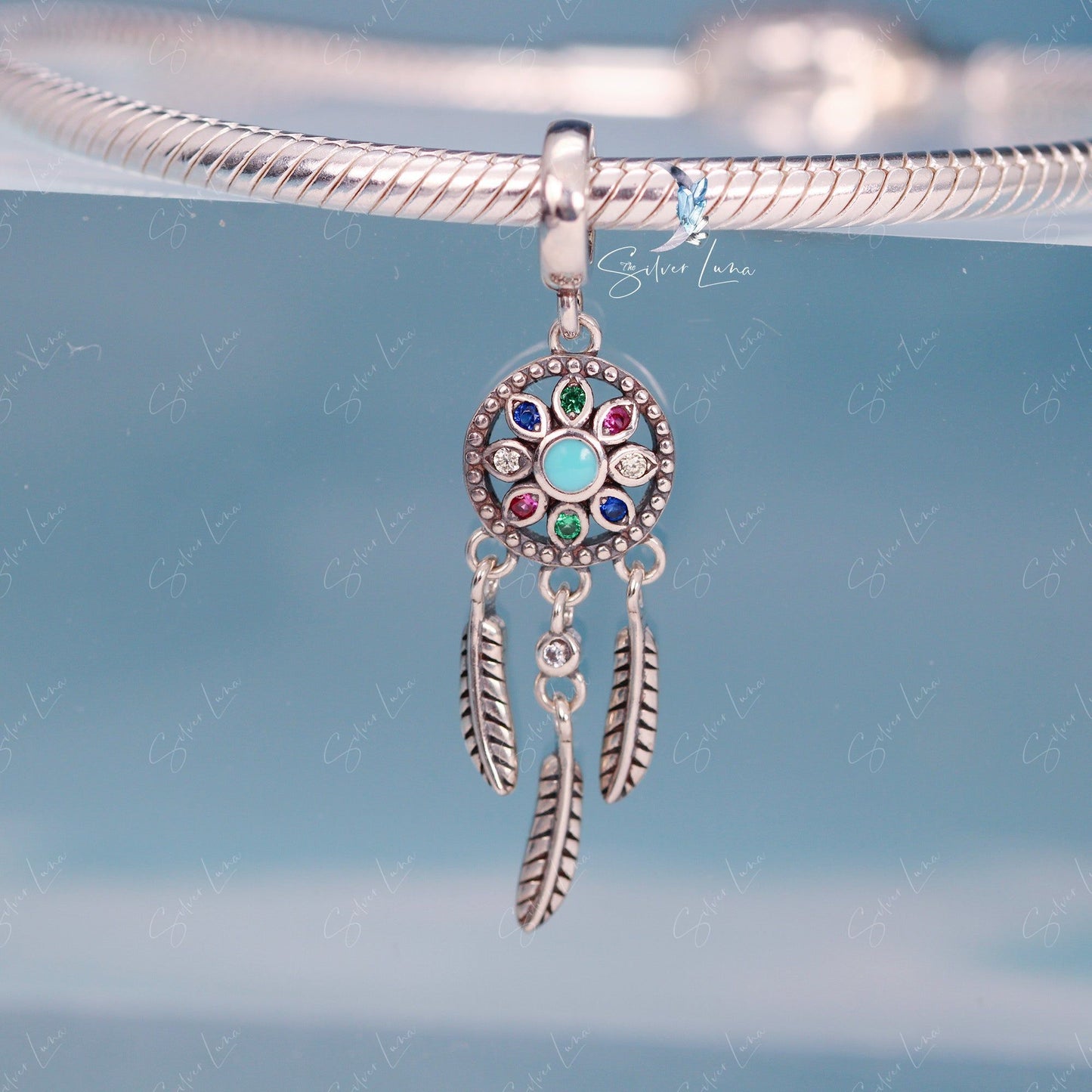 Dream catcher sterling silver pendant charm