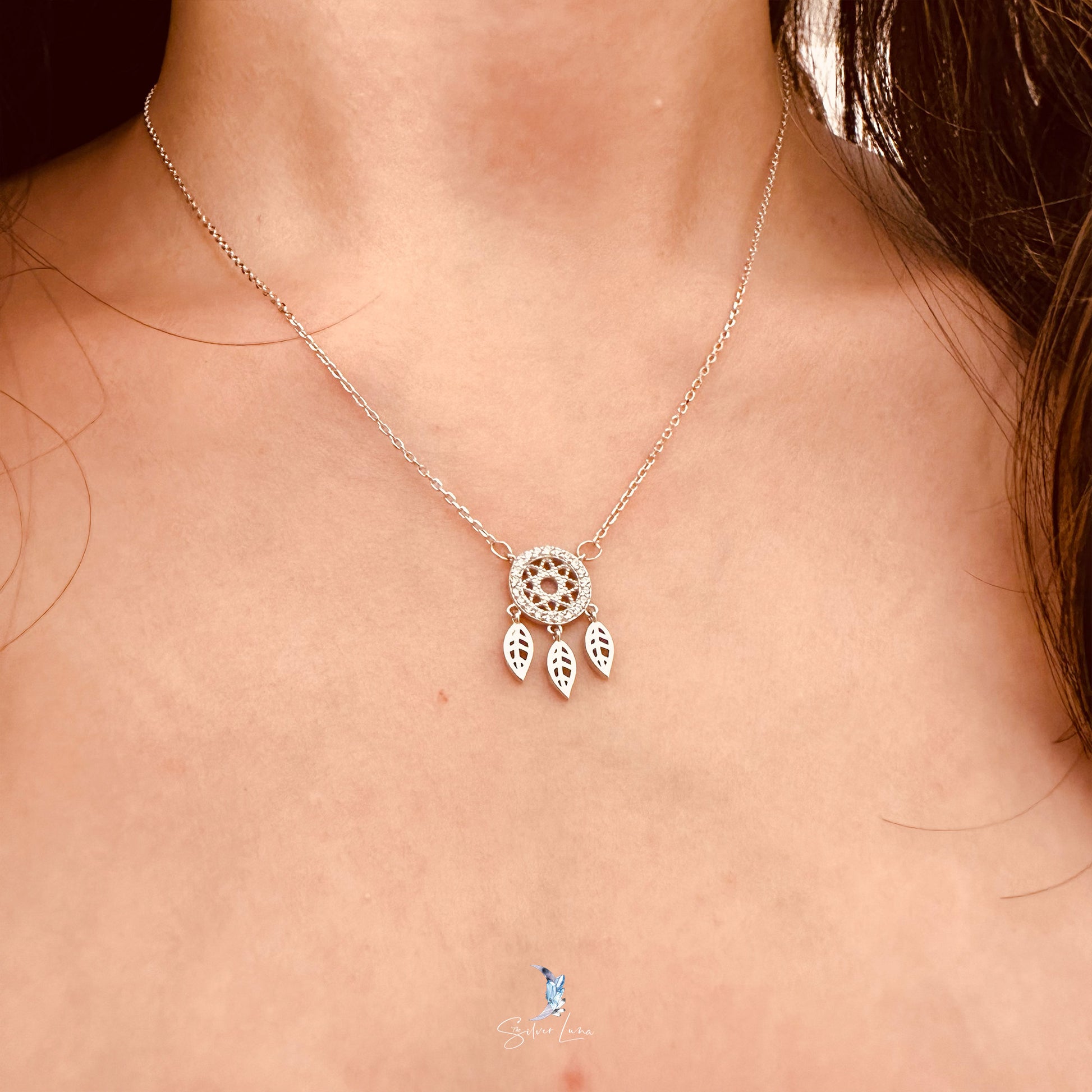 dream catcher necklace in sterling silver