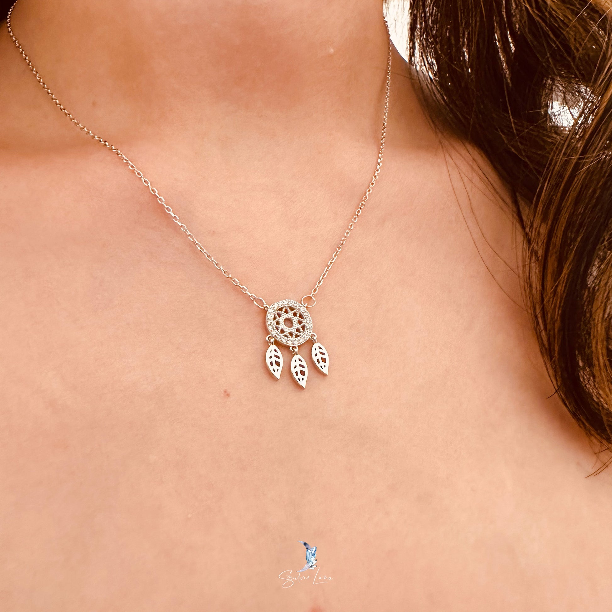 dream catcher necklace in sterling silver