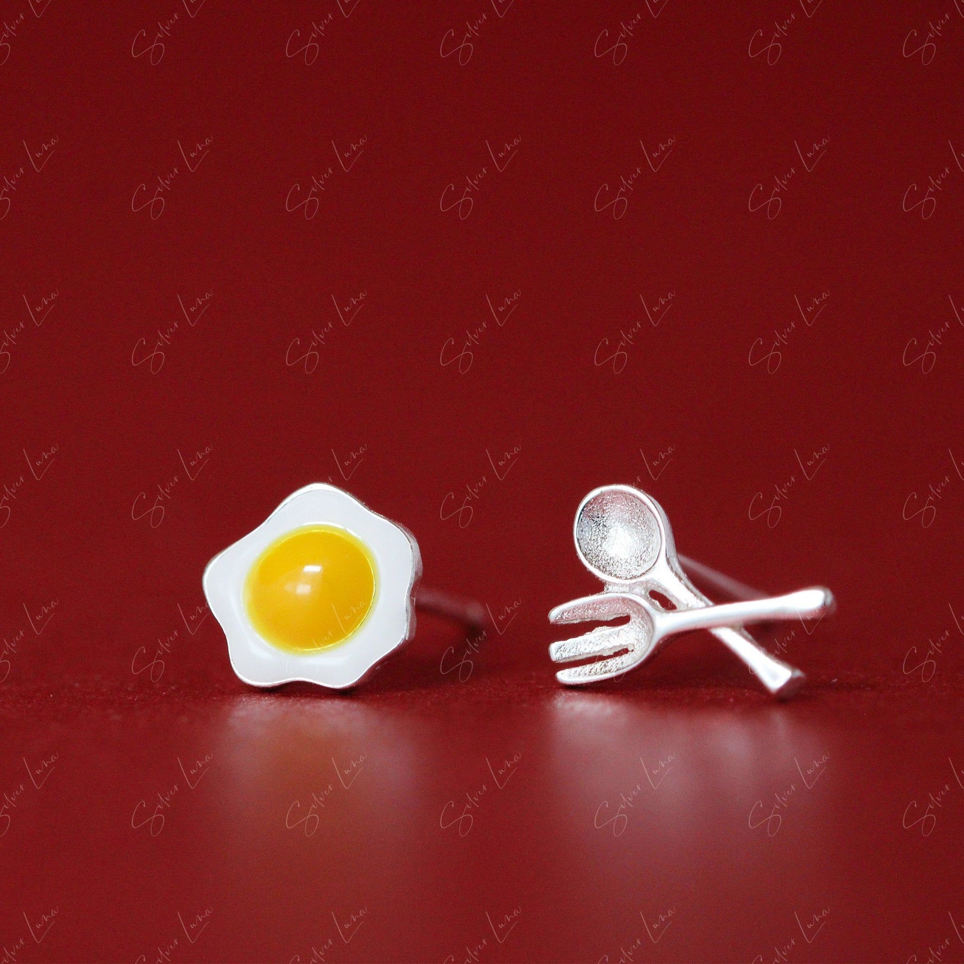 fried egg breakfast funny stud earrings
