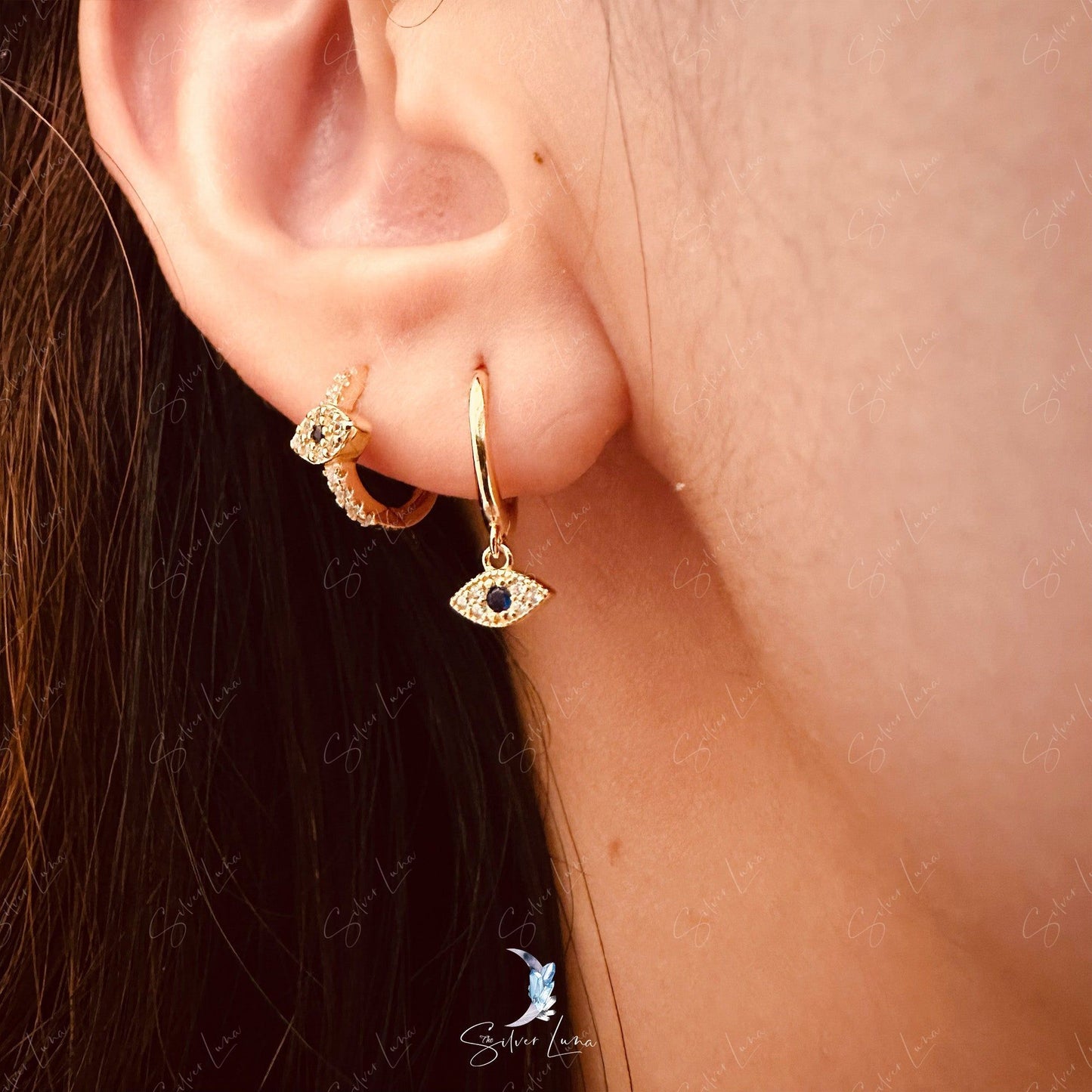 zircon eyes hoop earrings