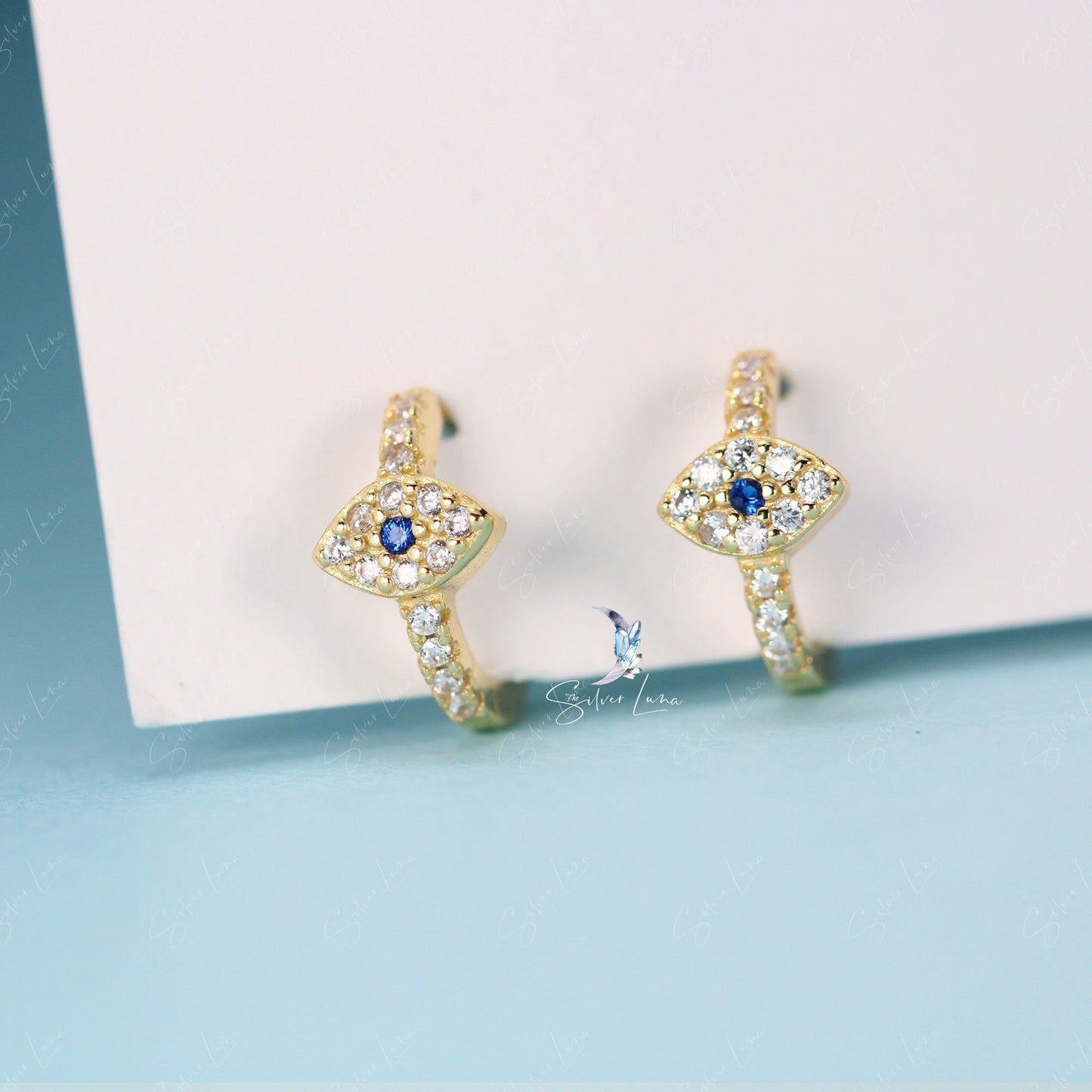 Protective Turkish evil eyes sterling silver hoop earrings