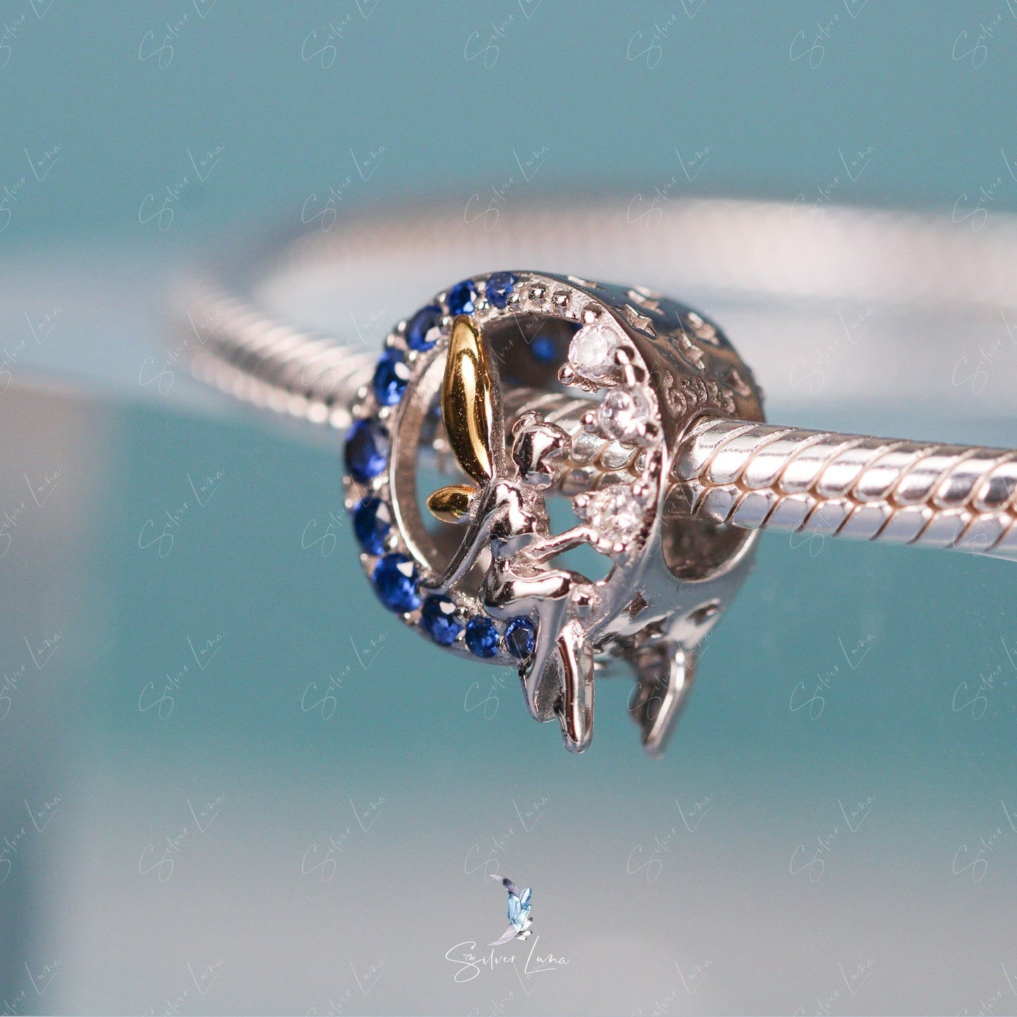 fairy on moon bead charm for bracelet