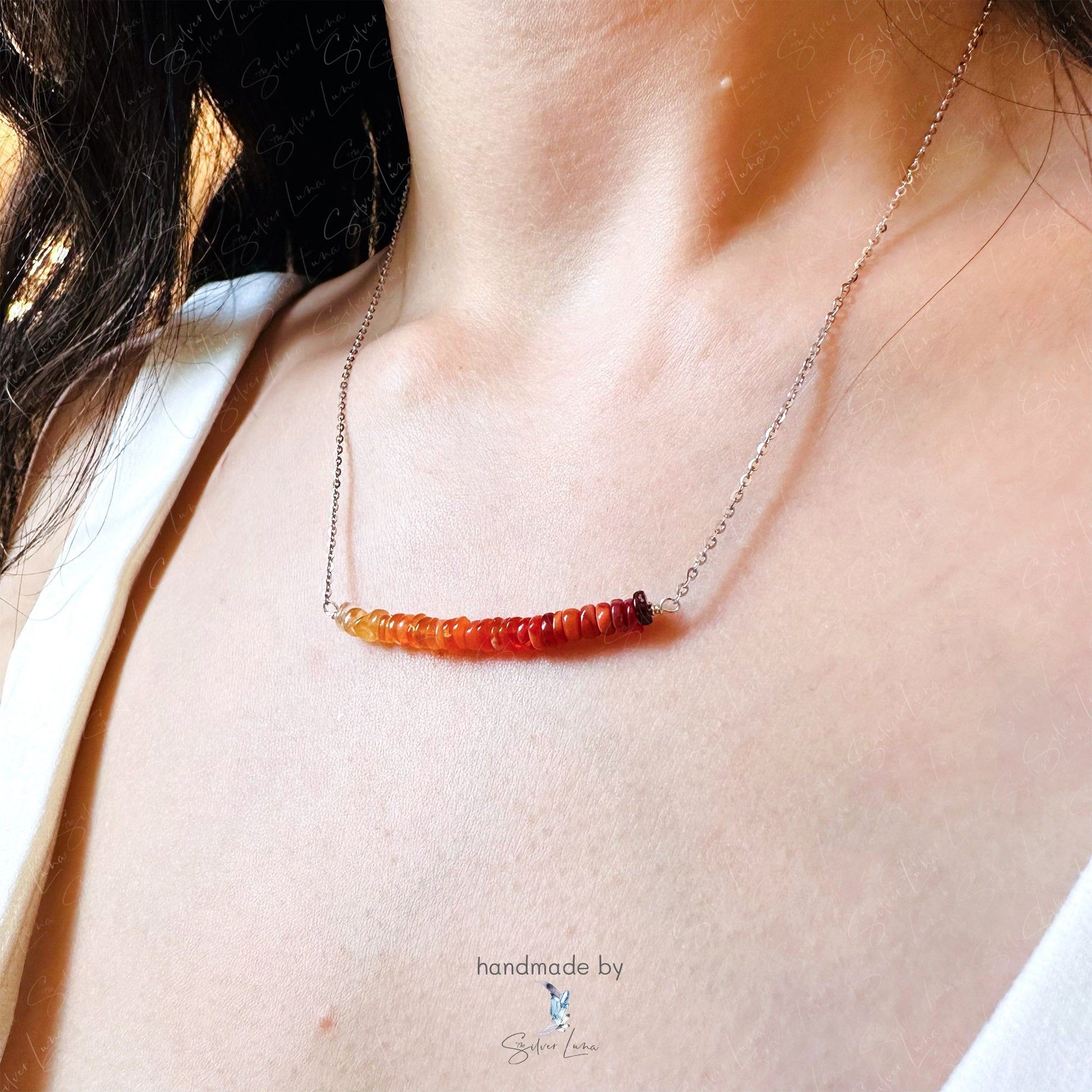 orange beads handmade gemstone row necklace