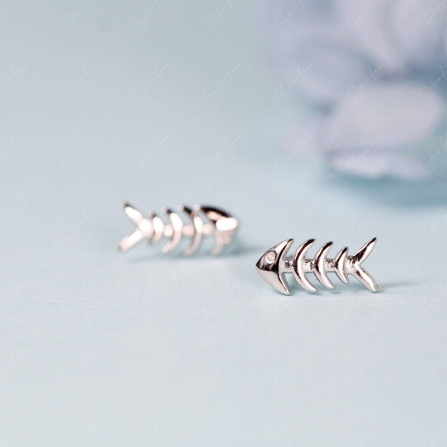 fish bone stud earrings