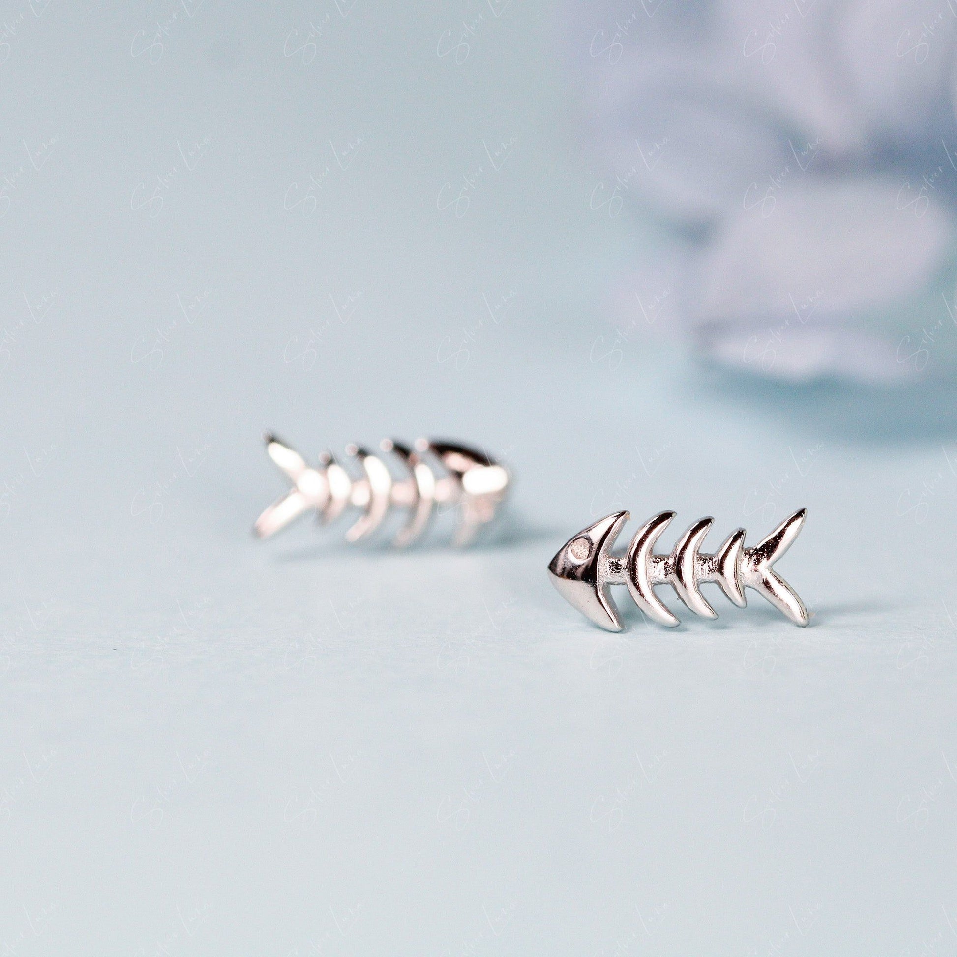 fish bone stud earrings