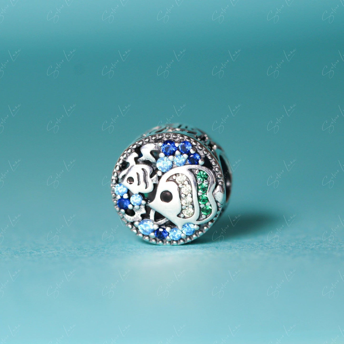 Ocean fish bead charm for bracelet in sterling silver