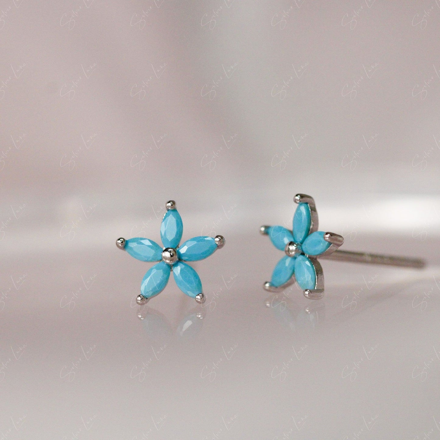 blue flower stud earrings