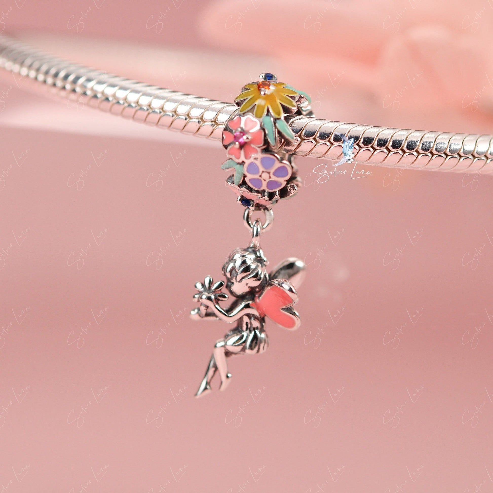 flower fairy pendant silver charm