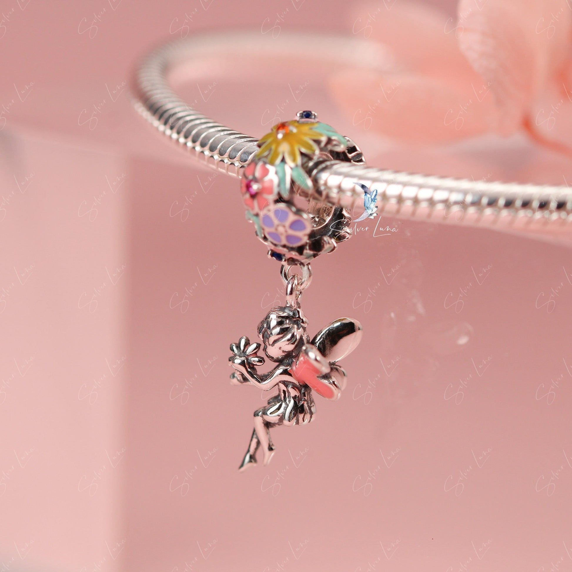 flower fairy pendant silver charm