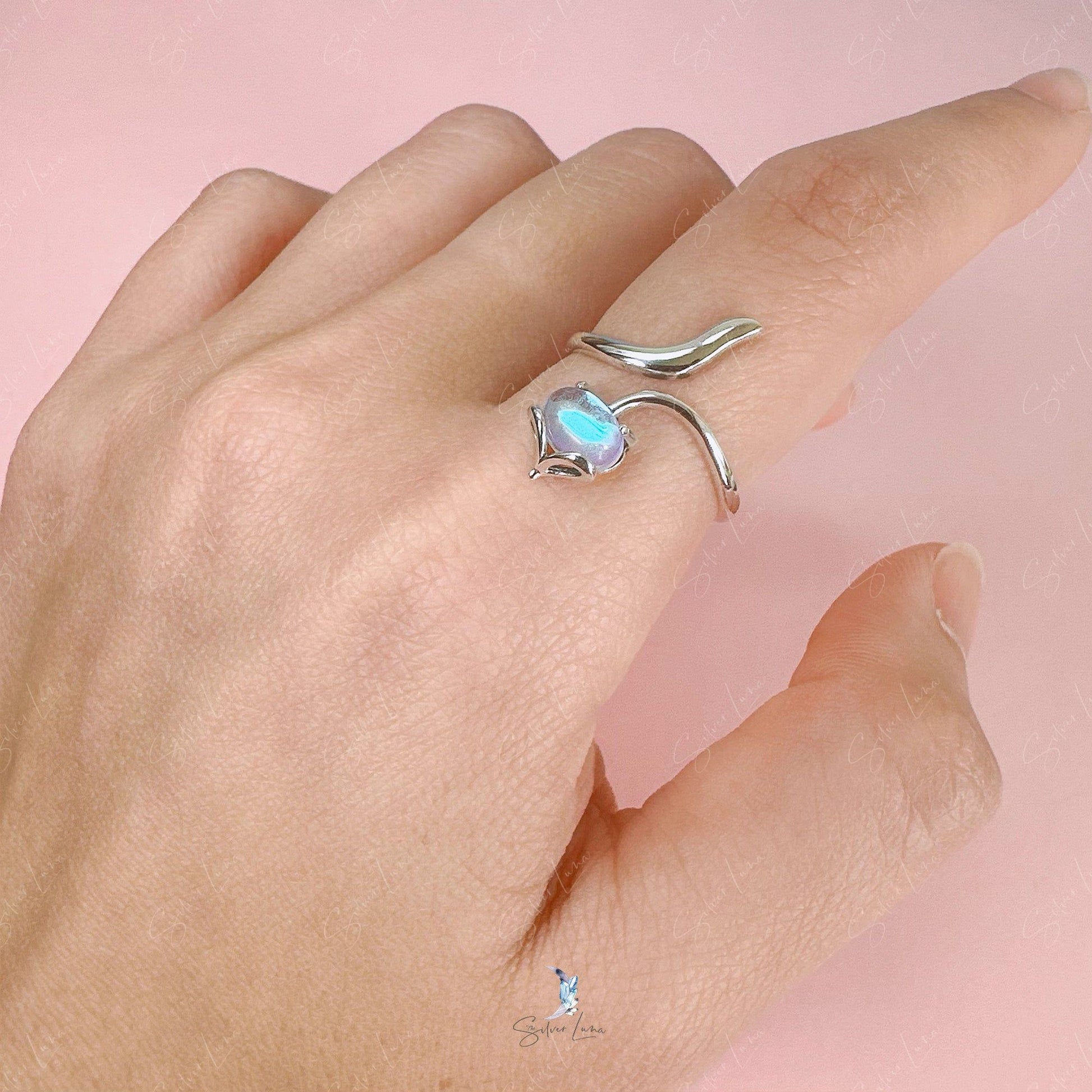 fox adjustable ring in sterling silver