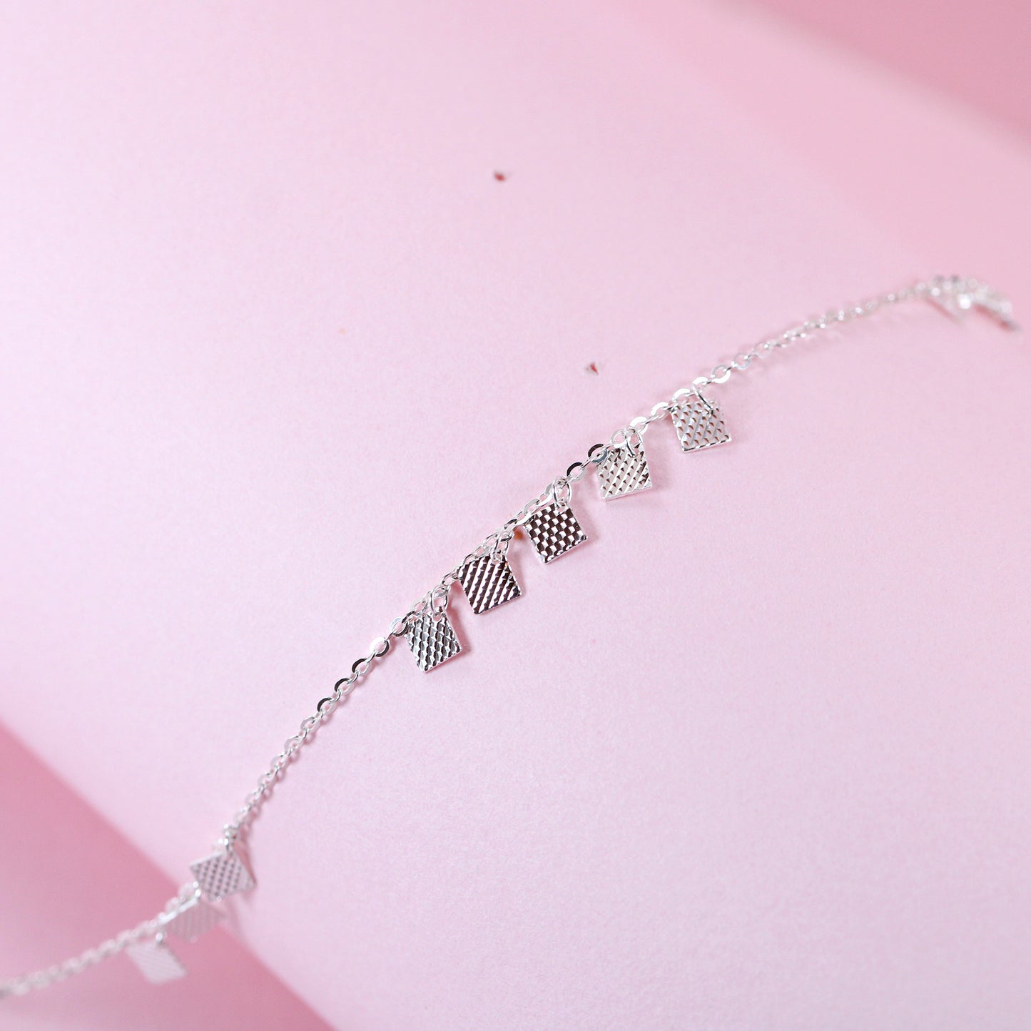 Geometric texture square charms bracelet in sterling silver