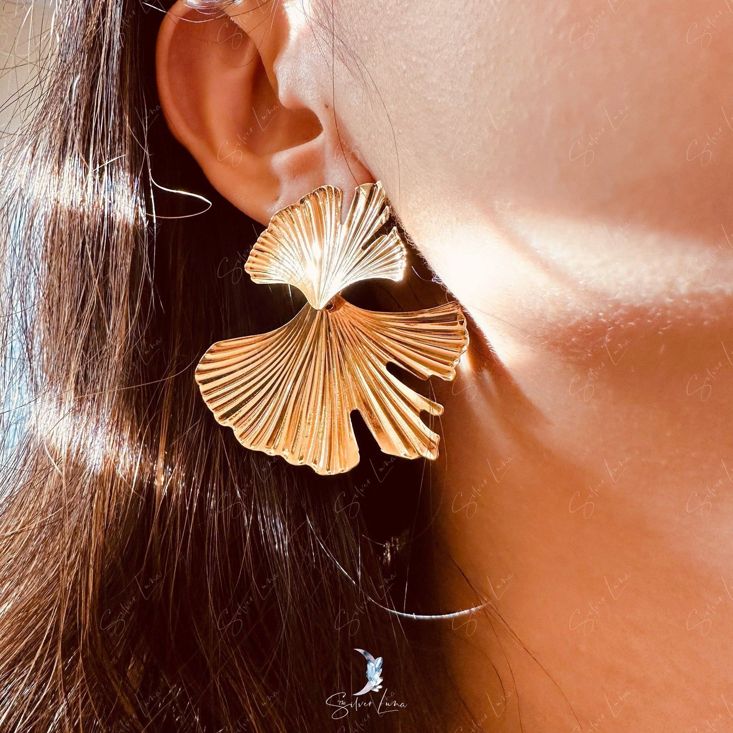 Ginkgo biloba leaves statement earrings