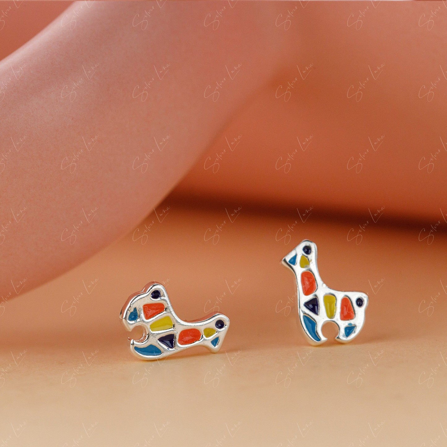 Cute Mosaic Giraffe Stud Animal Earrings
