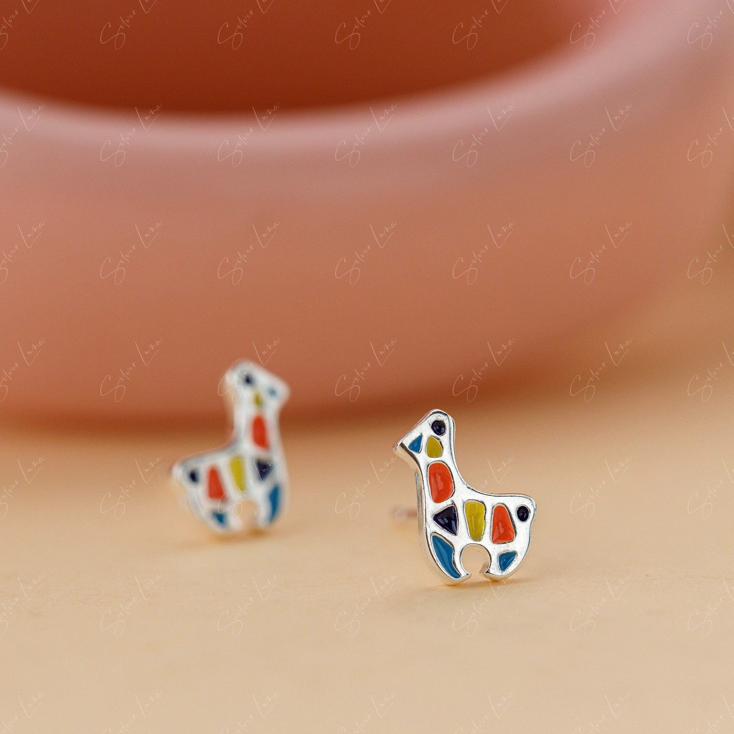 Cute Mosaic Giraffe Stud Animal Earrings