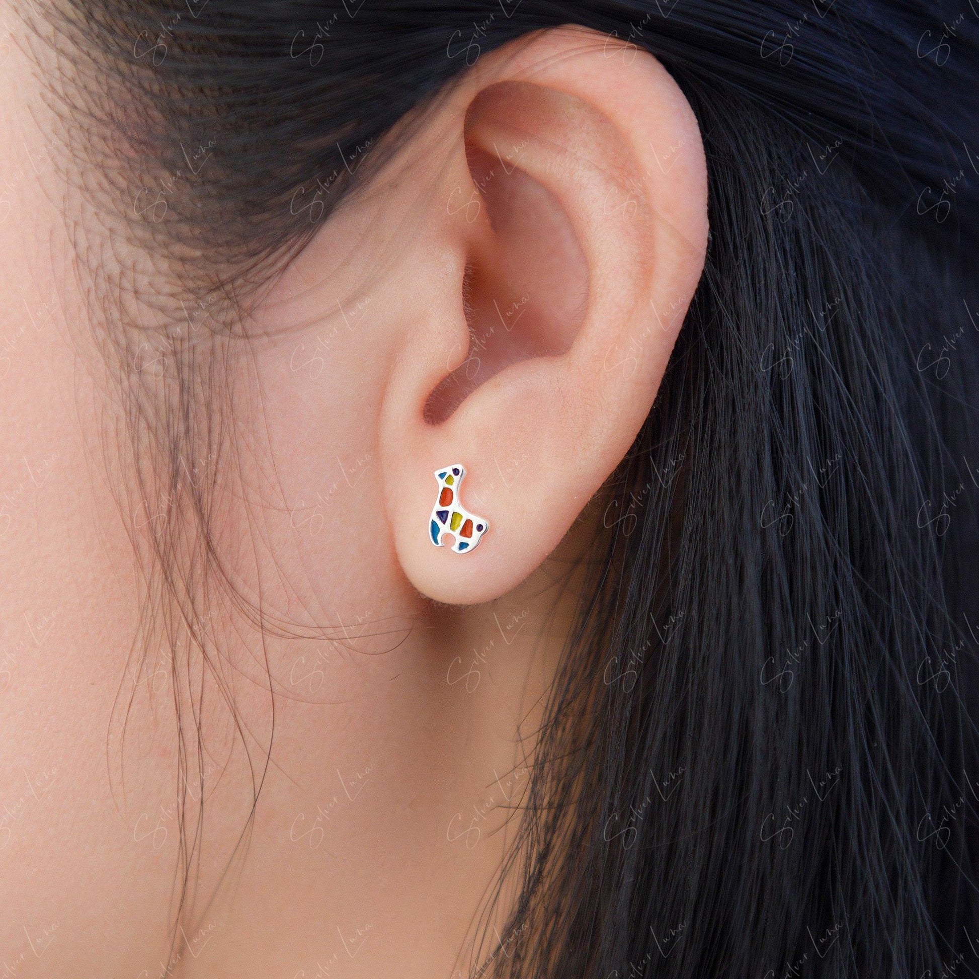 Cute Mosaic Giraffe Stud Animal Earrings