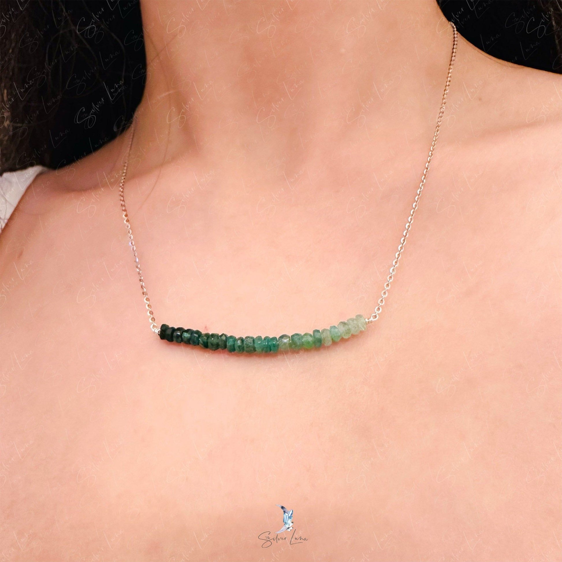 emerald gemstone row necklace