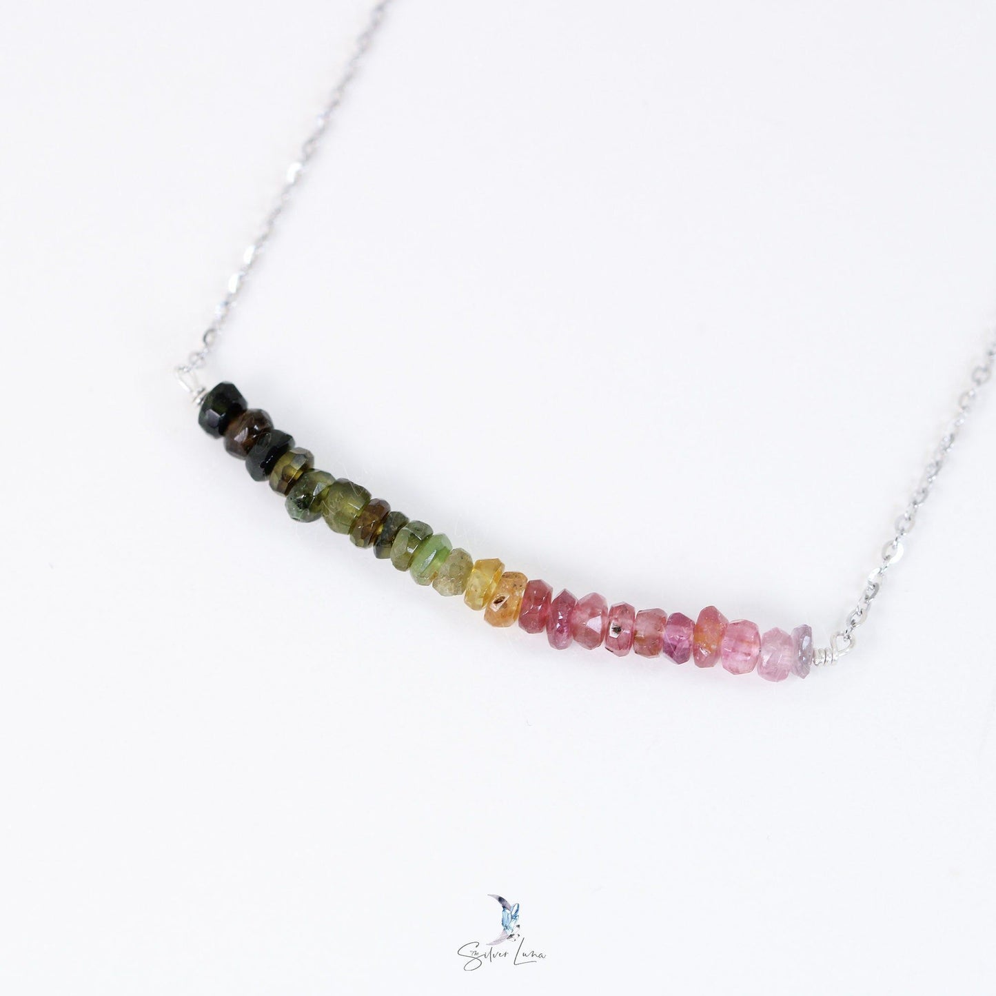 rainbow tourmaline silver necklace