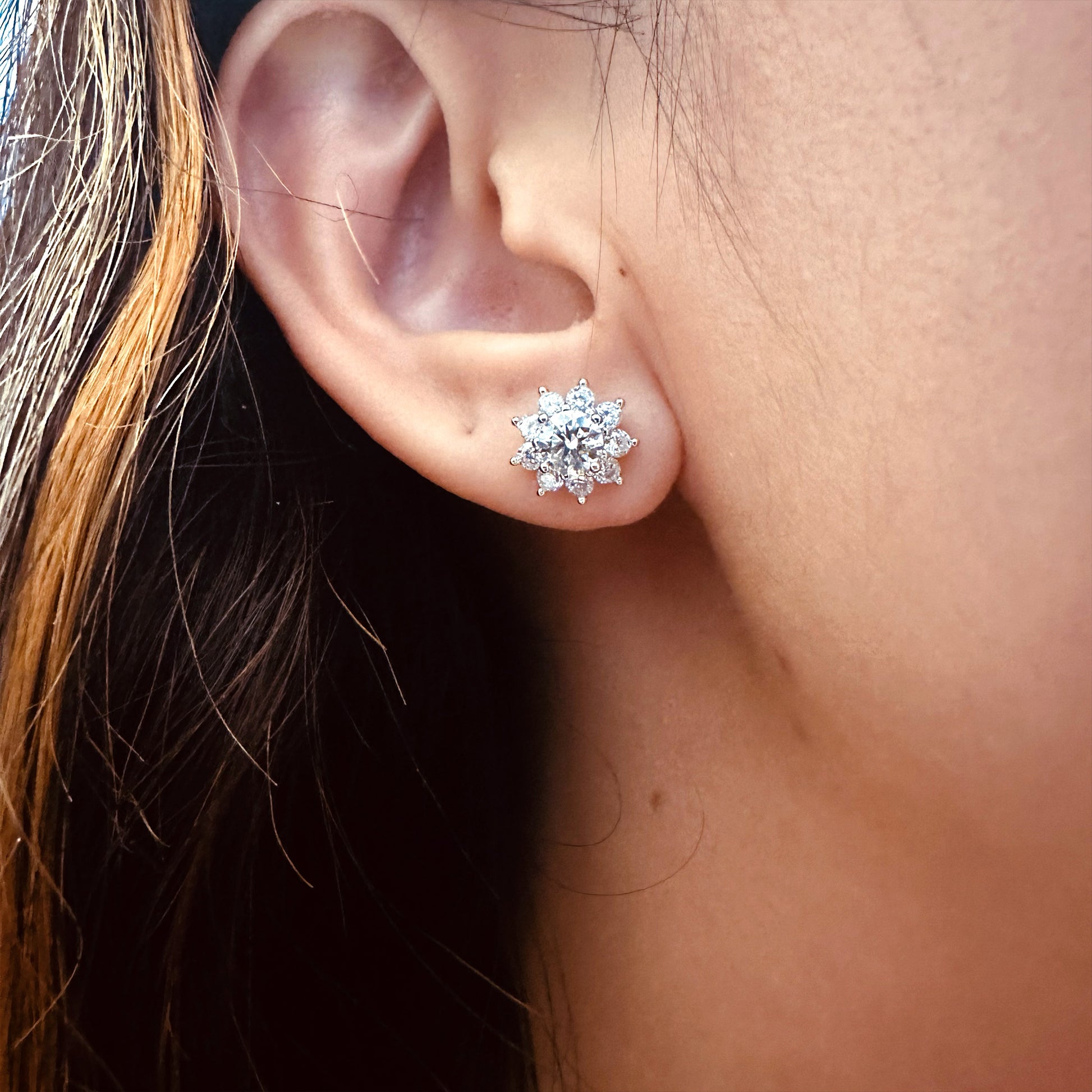 Moissanite halo flower stud earrings