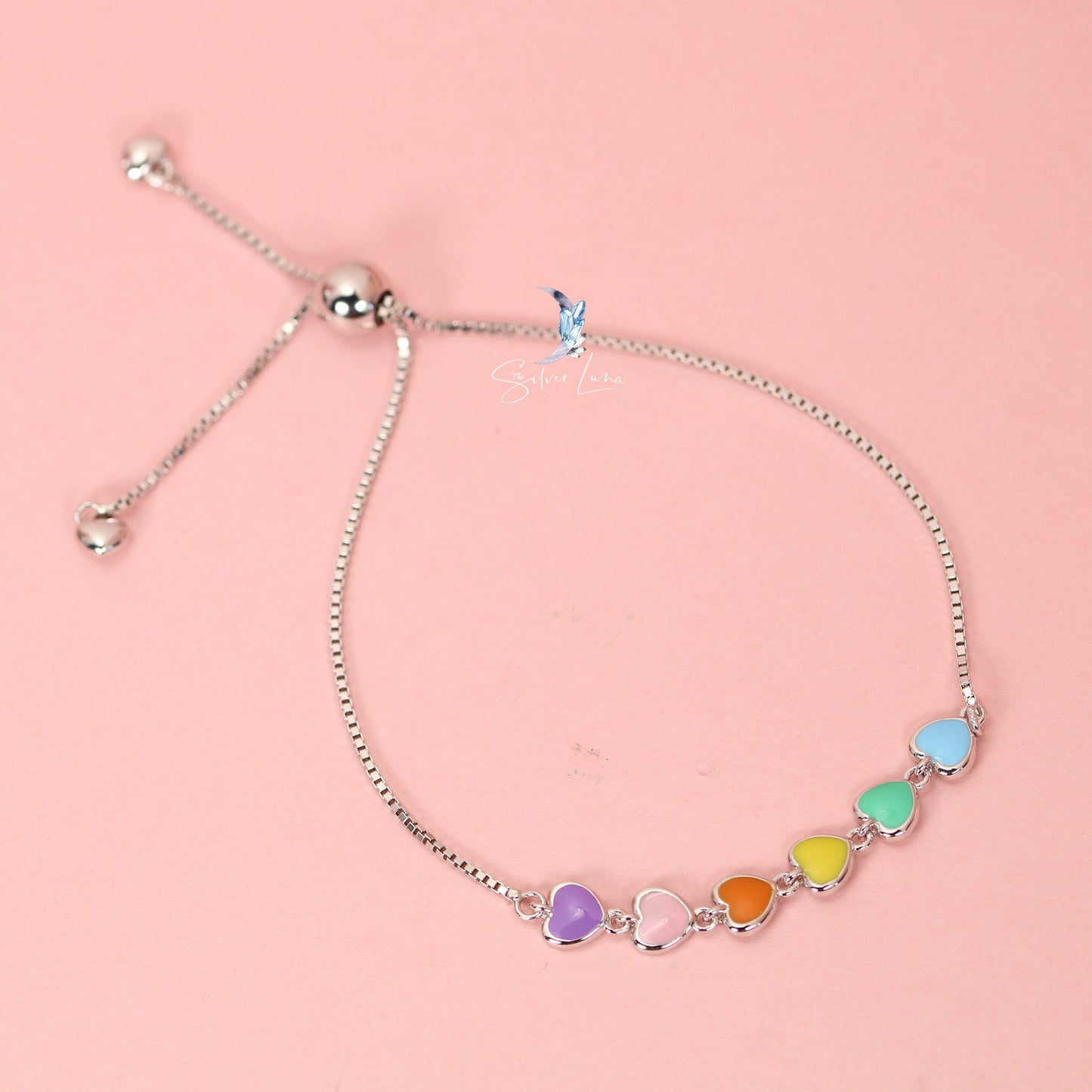 rainbow Valentine heart silver bracelet