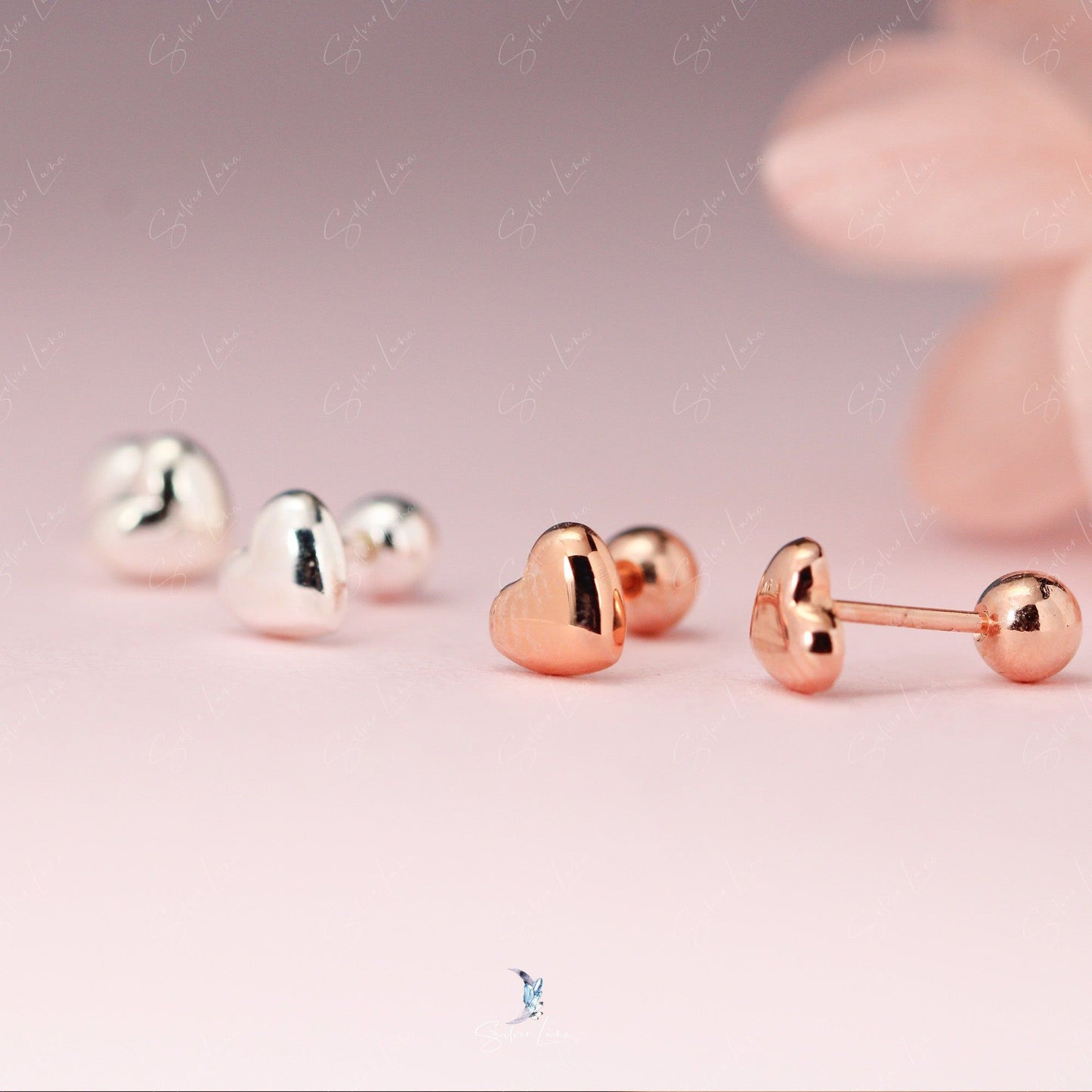 Sweet heart screw back silver stud earrings
