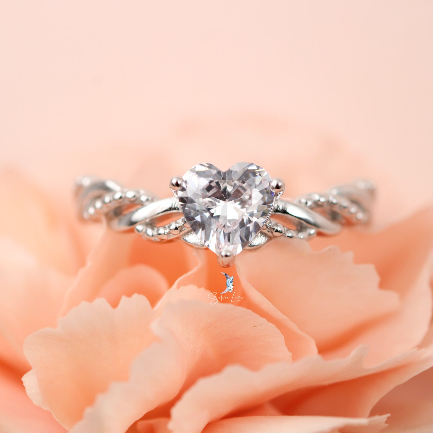valentine heart promise silver ring