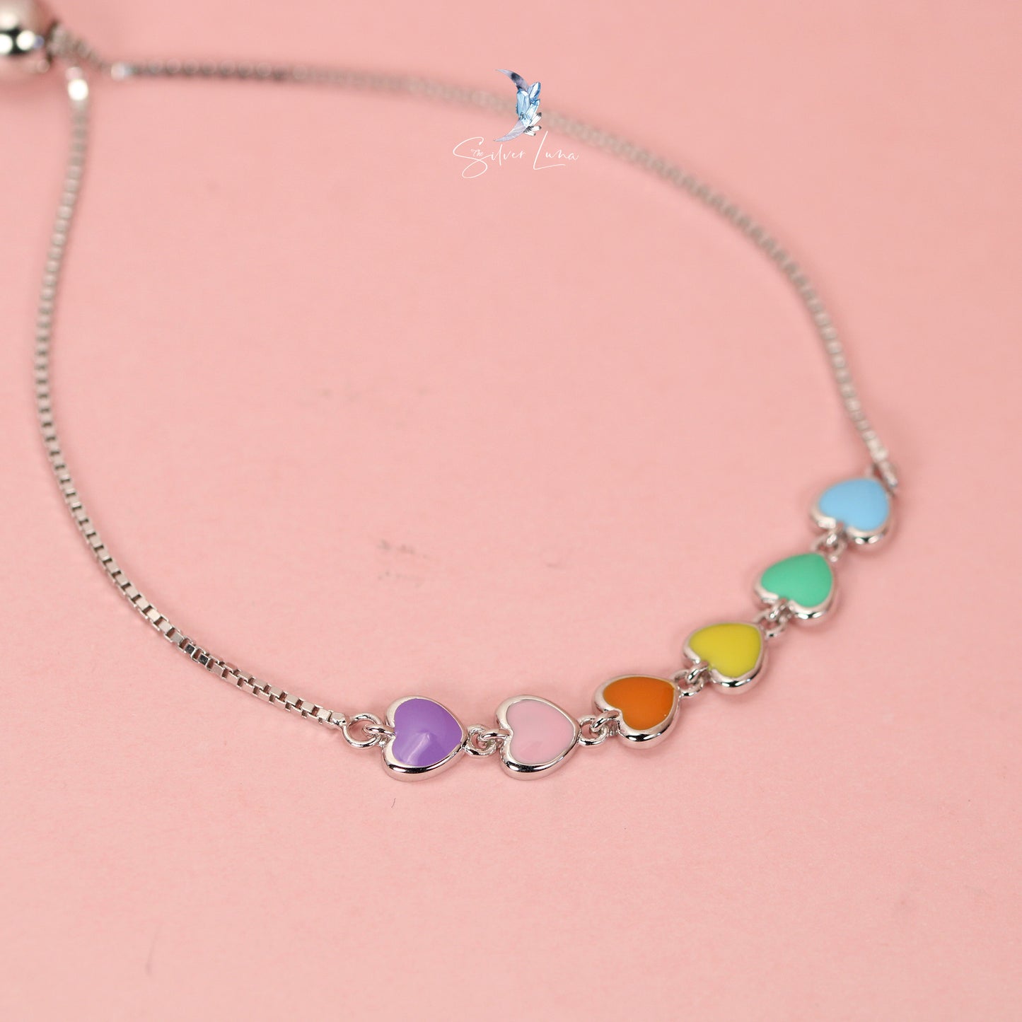 rainbow Valentine heart silver bracelet
