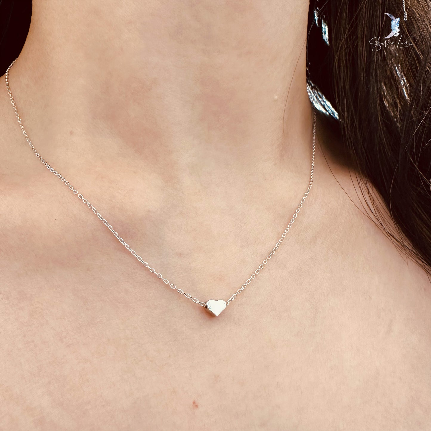 tiny heart sterling silver necklace