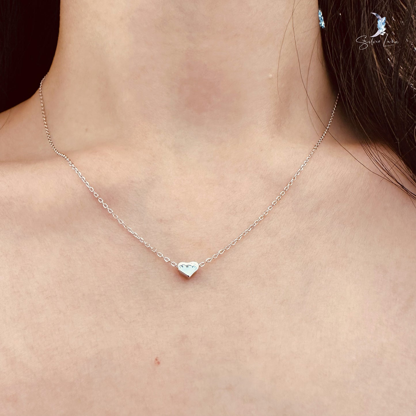 tiny heart sterling silver necklace