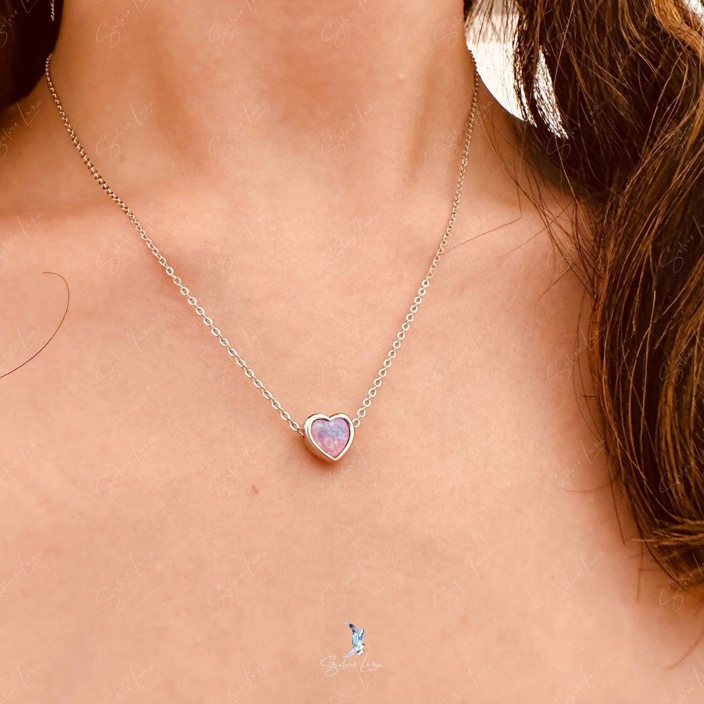 Purple opal heart pendant necklace