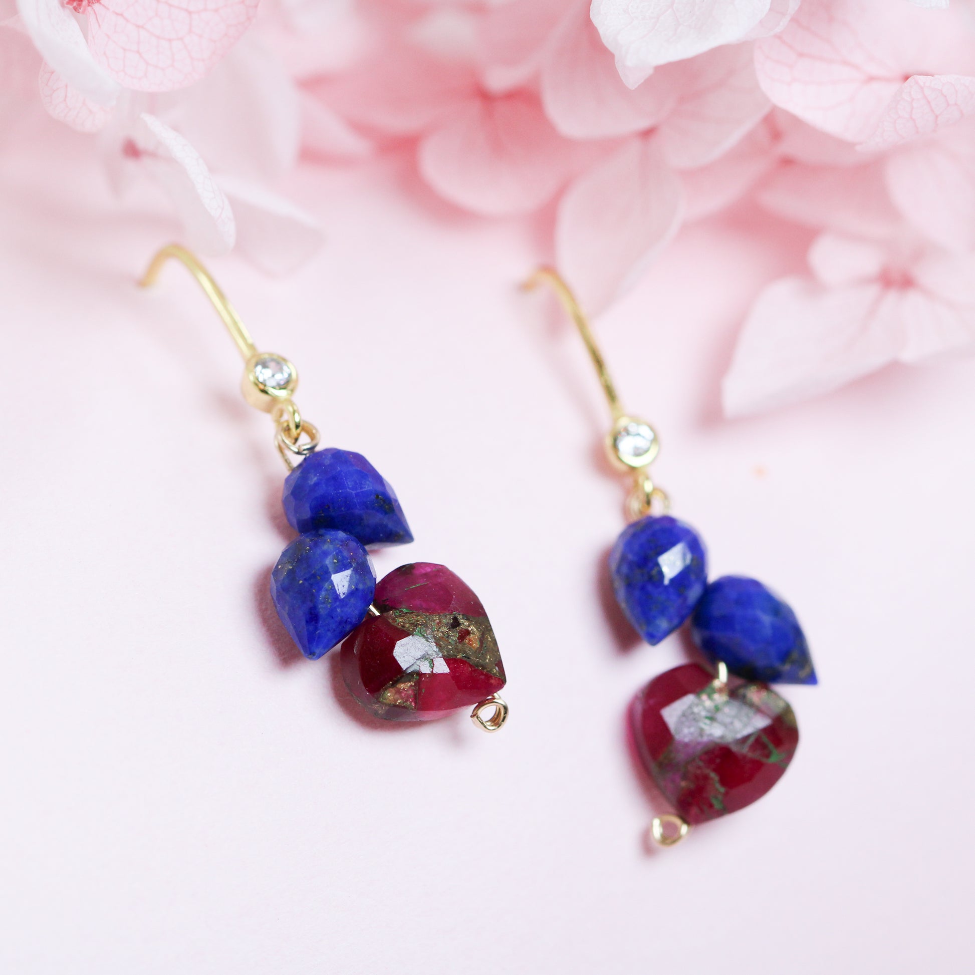 dainty heart natural stone earrings
