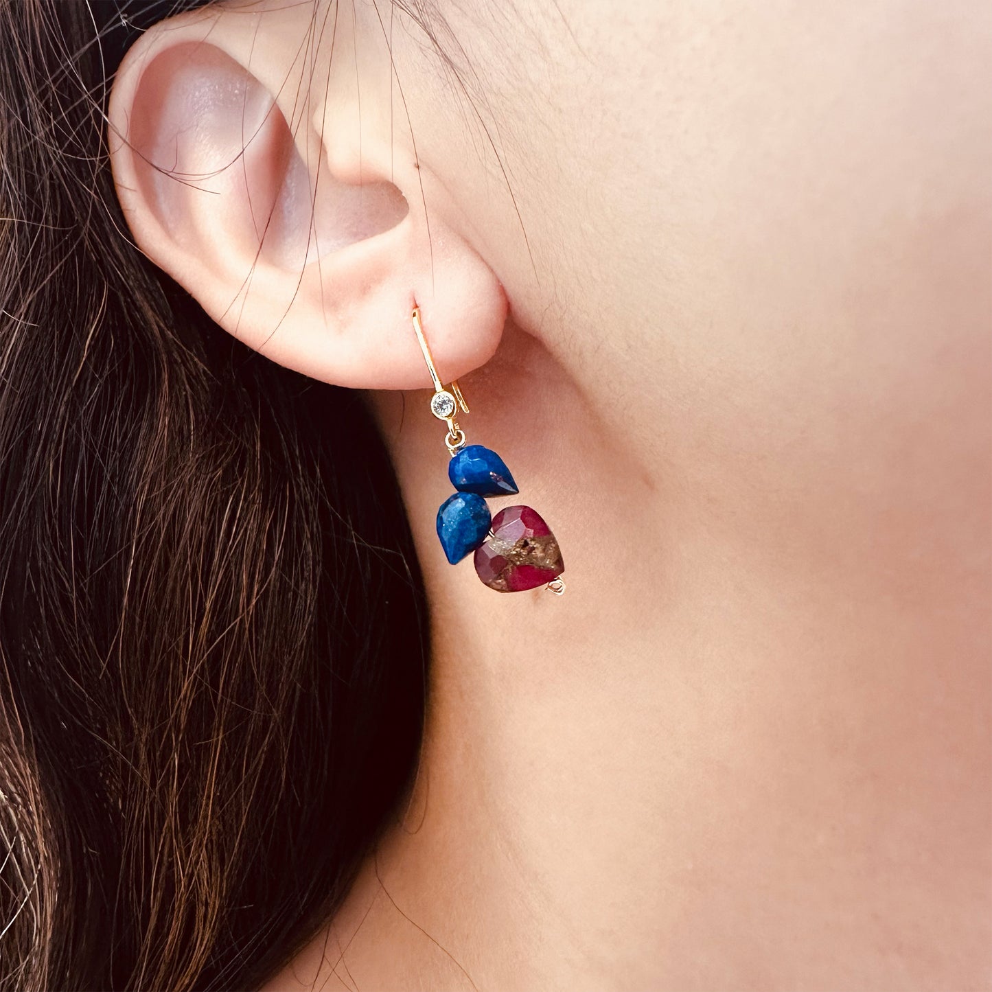 lapis lazuli pink turquoise heart earrings