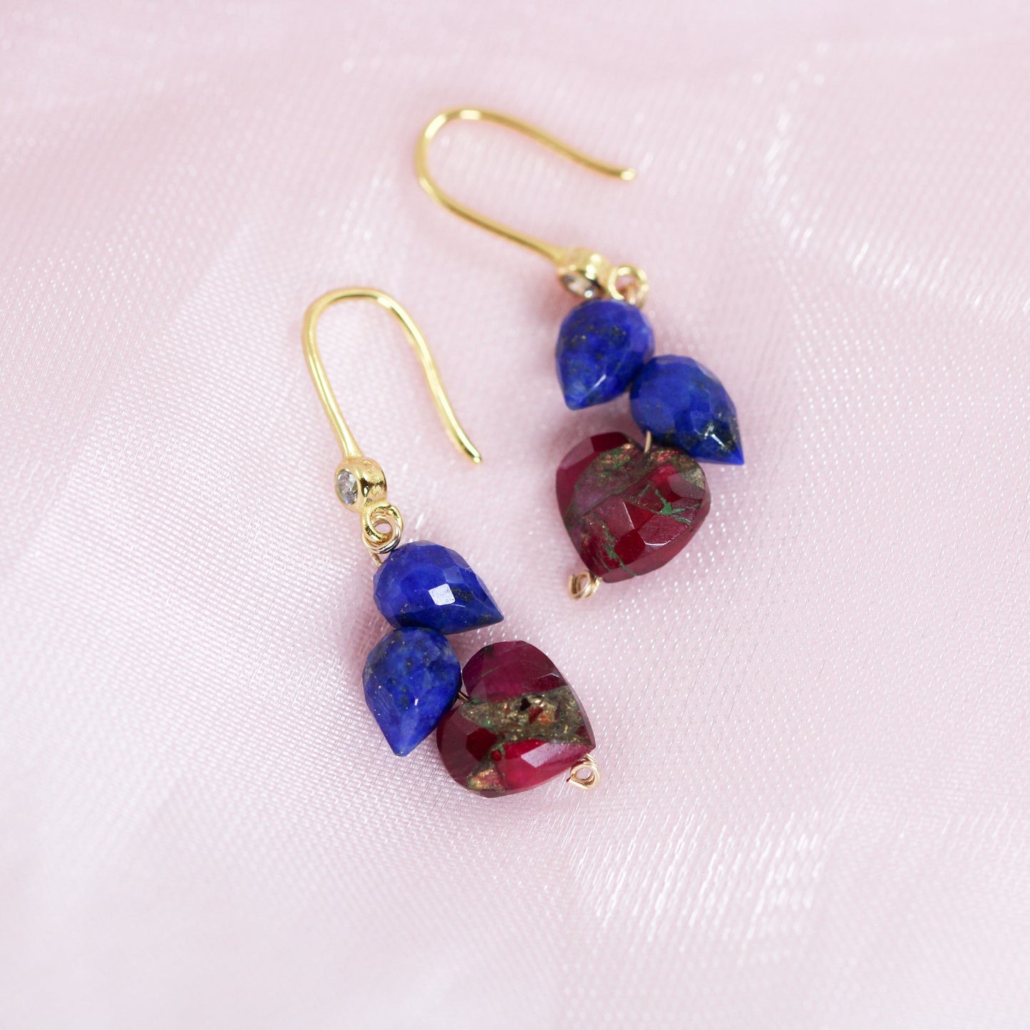 lapis lazuli pink turquoise heart earrings