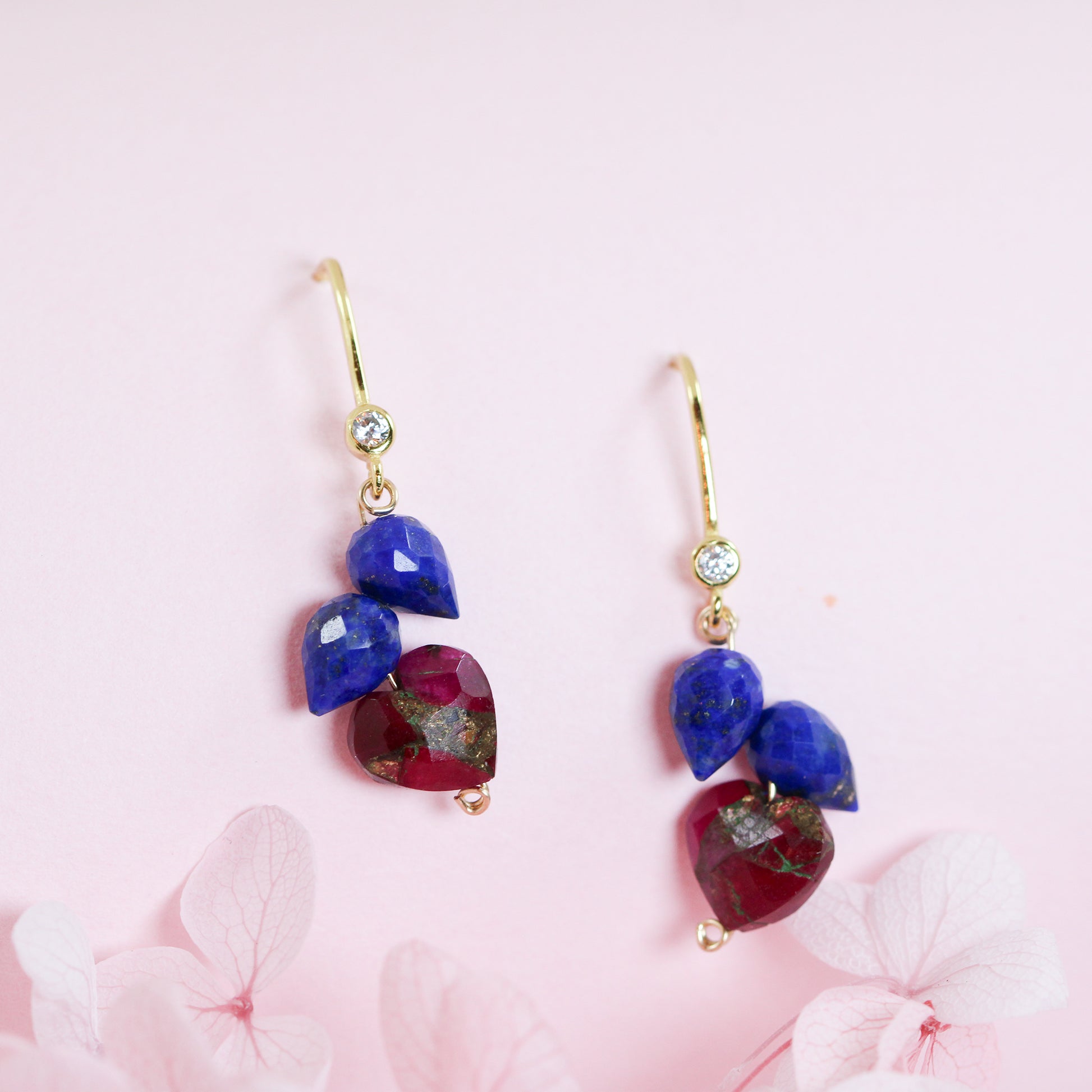 lapis lazuli pink turquoise heart earrings