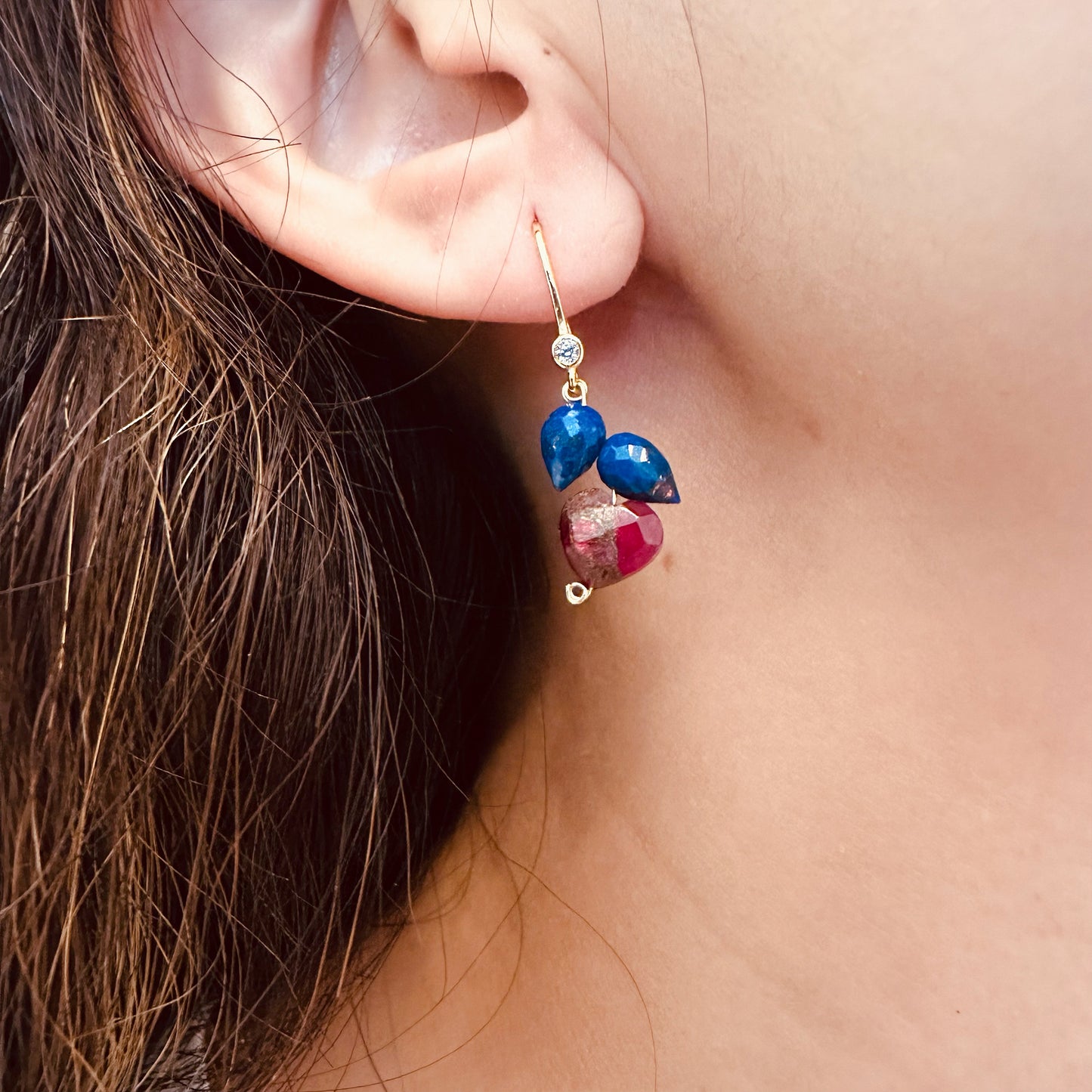 lapis lazuli pink turquoise heart earrings