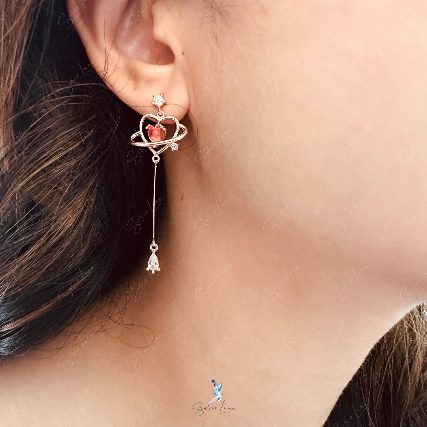 Heart tear drop dangle drop fashion earrings