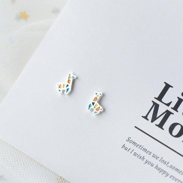 Cute Mosaic Giraffe Stud Animal Earrings
