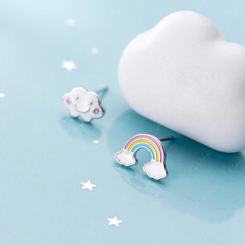 rainbow and cloud stud earrings