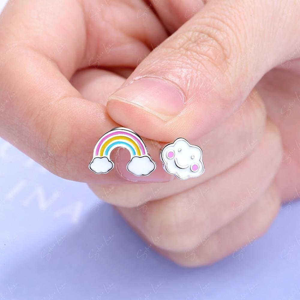 rainbow and cloud stud earrings
