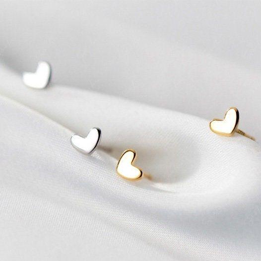 silver heart stud earrings